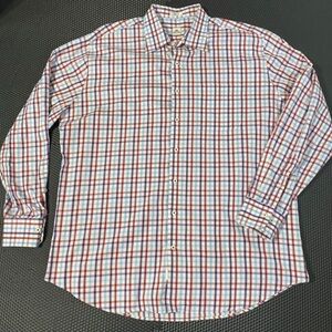 Peter Millar Button Down Long Sleeve Shirt  Mens XL  Plaid  Red White Purple